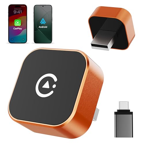 2026 2-in-1 Wired to Wireless CarPlay Android Auto Adapter, USB/Type-C Plug & Play Car Dongle, Fast Auto Connect & Stable Signal for Apple iPhone & Android - color: Orange