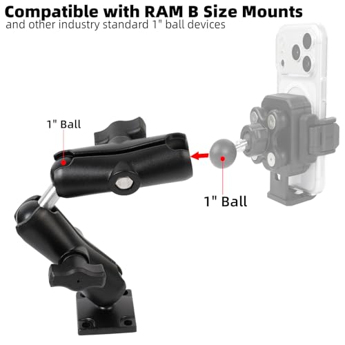 Dual Extension Double Socket Arm with 4-Hole AMPS Square Plate, Drill Base for Wall Desk Boat Truck Car, Compatible with RAM Mounts&Bike Motorcycle Phone Holder - style: Square Base w Two 3.54" Arms
