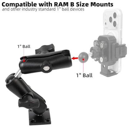 Dual Extension Double Socket Arm with 4-Hole AMPS Square Plate, Drill Base for Wall Desk Boat Truck Car, Compatible with RAM Mounts&Bike Motorcycle Phone Holder - style: Square Base w Two 3.54" Arms