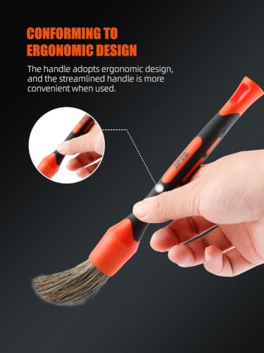 SPTA Car Detailing Brush Set, 5 Pack Soft Boar Hair Auto Detail Brush Kit with Elbow for Automotive Elegant Surface Interior Exterior Dashboard Emblems Panels Engine Bay Wheels Air Vent Seat Leather - color: 5pcs Car Detailing Brush Set With Elbow