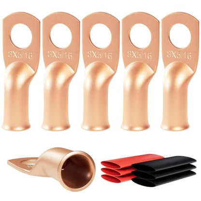 Sanuke 6pcs 8 AWG-5/16 Battery Cable Lugs, Copper Wire Ring Terminals - color: Bare Copper, size: 8 Awg - 5/16" (M8)