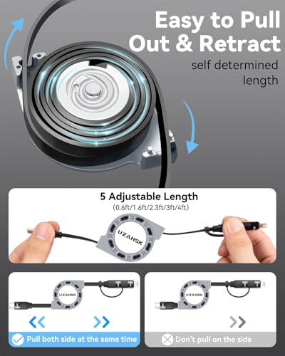 Multi Charging Cable, 2 in 1Retractable Multi Charging Cord - size: 27W TO 60W:2PACK