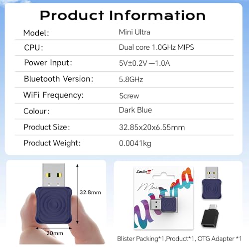 Carlinkit Mini Ultra Wireless CarPlay Adapter Wireless Android Auto Adapter