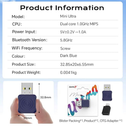 Carlinkit Mini Ultra Wireless CarPlay Adapter Wireless Android Auto Adapter