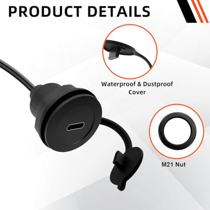 USB A 3.0 to USB C Panel Mount Extension Cable USB3.0 Male to Type C Female Threaded Fixed Mount Cable Embedded Waterproof Round Converter, 5V/2A 5Gbps, Black (0.3M/1Ft) - style: 0.3M/1Ft