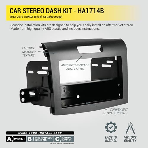 Scosche HA1714B Double DIN or Single DIN with Pocket Radio Installation Dash Kit Compatible with 2012-2016 Honda CR-V Vehicles - Aftermarket Car Stereo Install Kit Radio Bracket - See Fit Guide Image