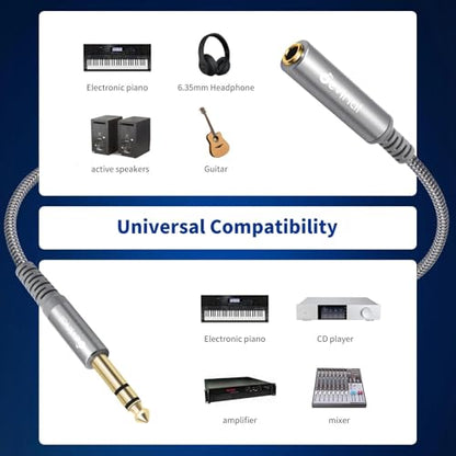 1/4 inch Headphone Extension Cable, 6.35mm TRS Male to Female Stereo Cord, Quarter Inch Guitar Cable Extender, 15ft (4.5 Meters) - color: Silver 4.5M/15FT