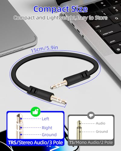 3.5mm Flat Audio Cable,3.5mm Male to Male Flat Headphone Jacks Audio Cable for Car Audio Systems,Home Speakers,Phones,Tablets,2Pack(0.15M/0.49FT) - style: male to male