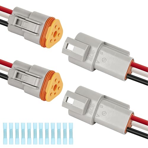 Deutsch DT 3 Pin Grey Male Female Wiring Harness Connector 2 Kits, 16 AWG - color: 2 Sets-Grey, size: 3Pin