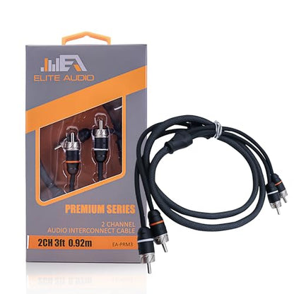 Elite Audio Premium Series 3ft. 2-Channel Car Audio RCA Cable – Double Shielded, Oxygen Free Copper, Noise Reducing Audio Cable for Amplifiers, Subwoofers, Speakers, and Processors – PRM3 - size: 3' (ft), style: 2-Channel