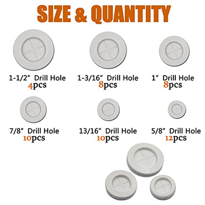 ISPINNER 52pcs 6 Sizes Rubber Grommet, Double Sided Round Rubber Hole Plug, Drill Hole 5/8" 13/16" 7/8" 1" 1-3/16" 1-1/2" (White) - color: White