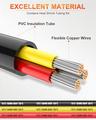 NAOEVO 10 Gauge Wire 3 Conductor, 10 Gauge Automotive Wire 12V Cable, 30FT - size: 30ft, style: 3C-10AWG