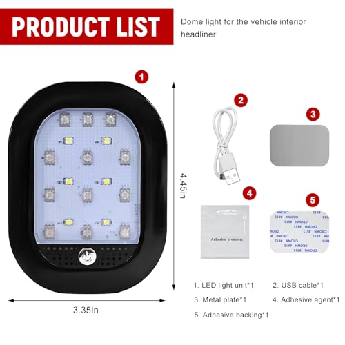 자동차 내부 천장 지붕 조명, 8가지 색상 USB 충전식 차량 돔 조명 18LED 램프, 버튼 스위치 포함, 범용 마그네틱 무선 돔 램프 자동차 트럭 RV 캠핑카용 (블랙) - color: 8가지 색상 라이트, 블랙
