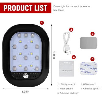 자동차 내부 천장 지붕 조명, 8가지 색상 USB 충전식 차량 돔 조명 18LED 램프, 버튼 스위치 포함, 범용 마그네틱 무선 돔 램프 자동차 트럭 RV 캠핑카용 (블랙) - color: 8가지 색상 라이트, 블랙