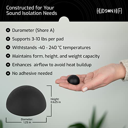 Hudson Hi-Fi Speaker Isolation Feet (4-Pack, 1") – Adhesive Silicone Anti-Vibration Pads for Speakers, Turntables, Subwoofers & Amplifiers, Supports 5-18 lbs Per Pad - size: 1.25"