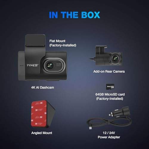 Type S T400 AI-Powered Driver Assistance 4K Dash Cam with ADAS, Collision Warnings, Lane and Pedestrian Detection, Vehicle Departure Reminders, Front Rear Smart Incident Video Surveillance, SD Card - style: 4K