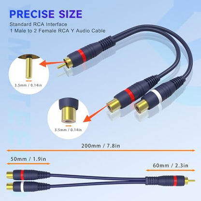 RCA Splitter Cable RCA Y Splitter Cinch Adapter Cables 1 Male to 2 Female for Subwoofer, Speaker, AMP, Home Theater(15cm R-C-A Cables, Male to Female, 2Pack) - size: 1 Male to 2 Female
