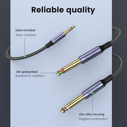 MOSWAG 3.5mm TRS to Dual 6.35mm 1/4 TS Mono Y Splitter Cable, 3.28FT - color: Nylon Braided, size: 3.28FT/1Meter
