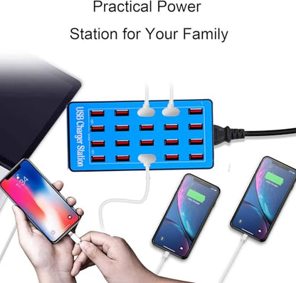 MaxLax USB Charging Station, 20-Port 100W/20A Multi-USB Charger Station for Smartphones, Tablets, and Other Devices - color: LIght blue-20 port