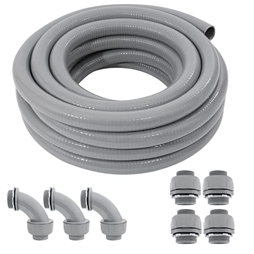 DWALE Liquid-Tight Conduit and Connector Kit,Flexible Non Metallic Liquid Tight Electrical Conduit,1-1/2inch50ft Electrical Conduit Kit,with 4Straight and 3 Angle Fittings Included,1-1/2 in. Dia - size: 50FT-1-1/2"
