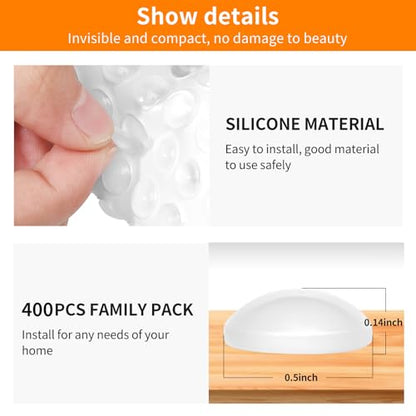 CHUNZEXI 400 PCS Clear Cabinet Door Bumpers - 3/8 Inch Diameter Silicone Door Stoppers for Cabinets and Drawers (Pack of 3) - size: 400 PCS ⅜" (Pack of 3)