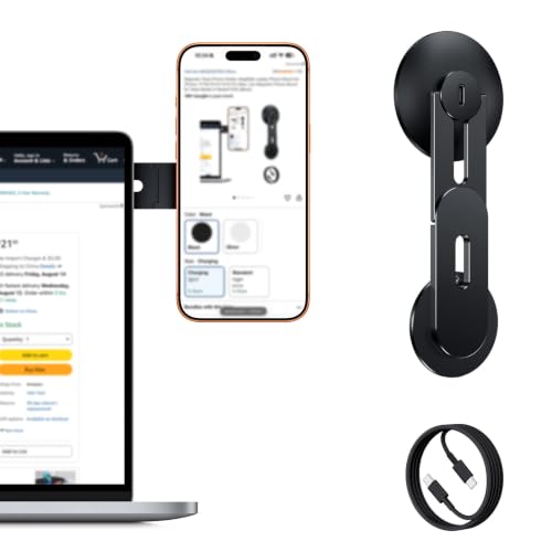 Magnetic Laptop Phone Mount with 15W Fast Wireless Charger, Compatible for iPhone 12-17 Series & All Phones, Adjustable Laptop Phone Holder for Tesla Model 3/Y/S/X Desktop Screen Stand - color: Black