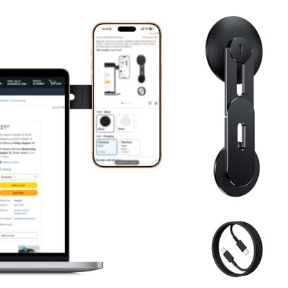 Magnetic Laptop Phone Mount with 15W Fast Wireless Charger, Compatible for iPhone 12-17 Series & All Phones, Adjustable Laptop Phone Holder for Tesla Model 3/Y/S/X Desktop Screen Stand - color: Black