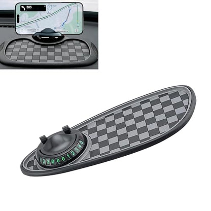 Anti Slip Mat for Car Dashboard, Multifunctional Non-Slip Dashboard Mat with Phone Holder & Temporary Parking Number, Dash Storage Pad for Key Gadget, Universal for Most Cars (Black)