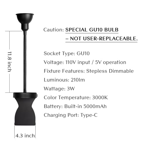 Solfres Innovative Design Rechargeable Headboard Reading Light. No Drilling Book Light for Bedtime Reading. Dimmable LED Lamp with Bulb. Movable & Flexible, Black - color: Black - Rechargeable, size: M