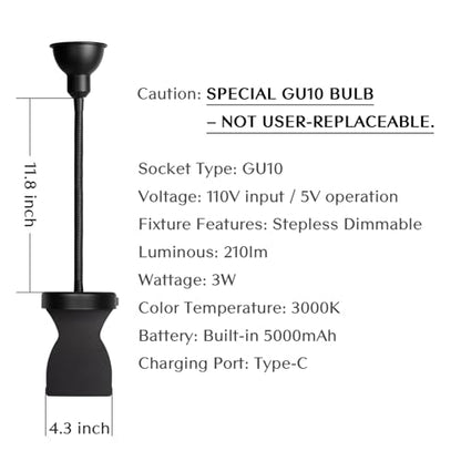 Solfres Innovative Design Rechargeable Headboard Reading Light. No Drilling Book Light for Bedtime Reading. Dimmable LED Lamp with Bulb. Movable & Flexible, Black - color: Black - Rechargeable, size: M