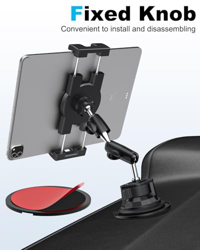 Dashboard Windshield Car Tablet Holder, Strong Suction Cup - [Foldable Phone Friendly] Truck Car Tablet Mount with 360° Metal Arm for Samasung Tabs, Galaxy Fold 7 6 5 4 3 2, Google Pixel, iPad, iPhone