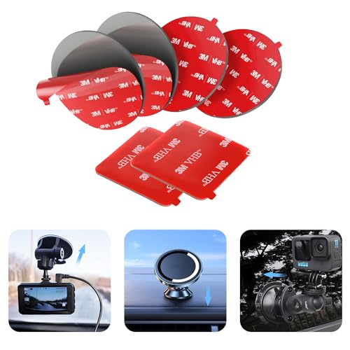 Double Sided Adhesive Pads.Sticky Dash Cam Mounting Tape.Car Mount Sticky Pad Replacement.Heavy Duty Tape Sticker for Cars Dashboard & Daily Use.Heat-Resistant.Squares&Round,6Packs