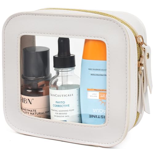 LETGO Clear Beach Makeup Bag Travel Cosmetic Case Transparent Toiletry Bag with Zipper, Portable Make Up Organizer Traveling Compact Car Bag for Beach Essentials (Off White, Mini-Clear) - color: Off White, style: Mini-clear