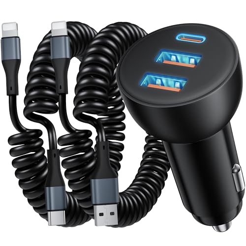 3-Port 70W Fast Car Charger for iPhone 14 13 12 11 Pro Max SE XR XS X 8 7 6 - color: Black