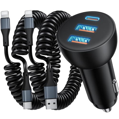 3-Port 70W Fast Car Charger for iPhone 14 13 12 11 Pro Max SE XR XS X 8 7 6 - color: Black