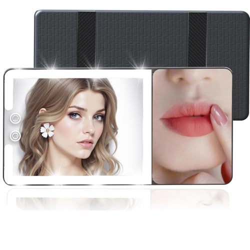 Car Sun Visor Vanity Mirror with Lights,Side with 6 inch 20X Magnifying Mirror,Rechargeable Car Makeup Mirror with 3 Light Modes,Dimmable Touch Led Screen,Black - color: Black, size: (1pcs-1X/20X)