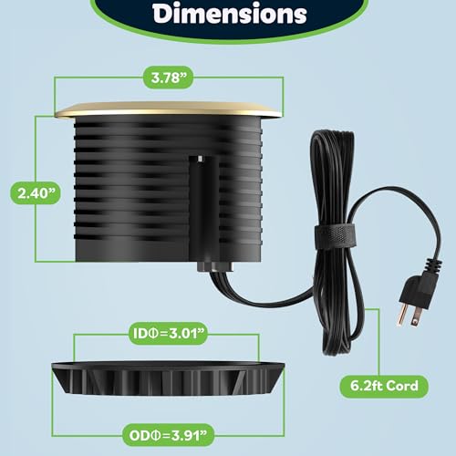 TOPGREENER Gold Desktop Power Grommet, Recessed Power Strip with GaN 60W PD - color: Gold