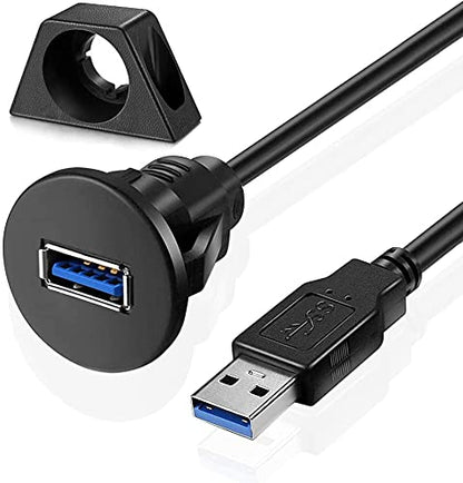 Small USB 3.0 Male to Female AUX Flush Panel Mount Extension Cable for Car Truck Boat Motorcycle Dashboard 3ft (Pack of 5) - size: 3 feet (Pack of 5)