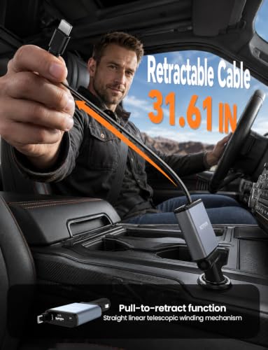 Retractable Car Charger, 63W Car Phone Charger with Cables Fast Charging, USB C Car Charger Adapter for iPhone 17 16 15 14 13 12, Samsung, Black