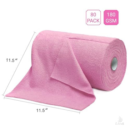 LIVOS Microfiber Cleaning Cloth Roll - 80 Pack, Reusable Paper Towels Pink Tear Away, Microfiber Towels for Cars, Super Absorbent Lint Free Cleaning Rags for House, Kitchen, Window-11.5"x11.5" - color: Pink