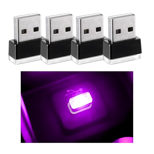 4 PCS USB LED Car Interior Atmosphere Lamp, Mini Night Light Plug-In Trunk Ambient Lighting Kit, Portable USB Interface LED Lamp Interior Decoration for Vehicle Home Office (Purple) - color: Purple