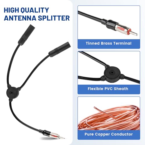 Anina Car Antenna Splitter Cable 2 in 1 Out, DIN Male to 2 Female, Universal AM FM Radio Y Adapter for Car Stereo, Truck, Head Unit, CD Player, Media Receiver