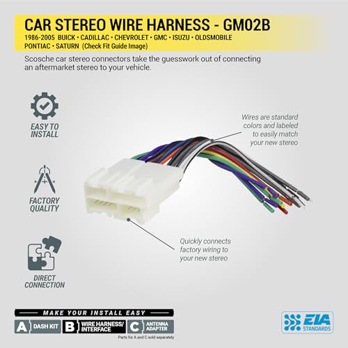 Scosche GM02B Car Stereo Wiring Harness Compatible with Select Non-Amplified 1986-2005 General Motors Vehicles - Check Vehicle List in Images to Verify Your Model - style: Wire Harness Only
