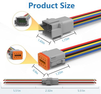 Deutsch 8 Pin Waterproof Connectors, 2Pairs 14 AWG Automotive Wiring Plug Kit for Truck, Boat, Car & LED Lights (8 Pin) - size: 8 Pin