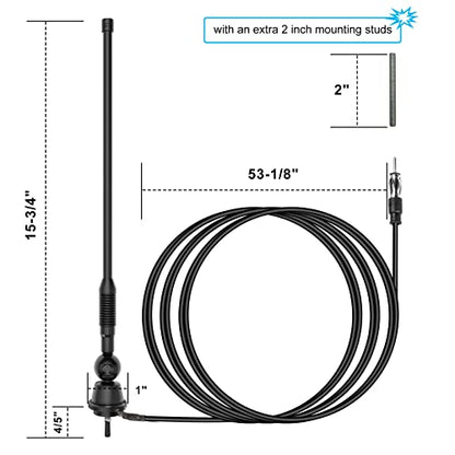 Car Radio Antenna AM FM Waterproof Marine Antenna for Golf Cart ATV UTV RV Car Stereo Boat Mast Flexible Truck Excavator Tractor RVR Yacht Pontoon - color: Black