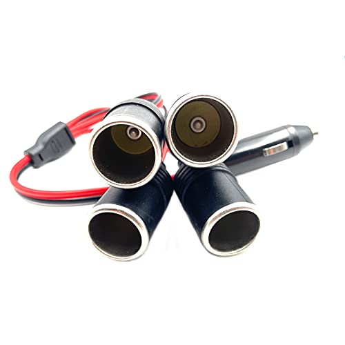 1pcs 1 to 4 Car Cigarette Lighter 12v 24v Power Charger Adapter 4 Way Socket Splitter Female Socket Plug Extension Cord Cable 12inch length with 20A fuse