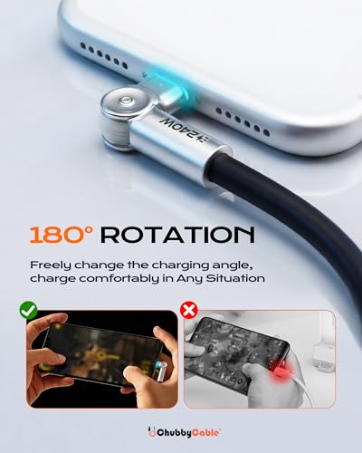 chubbycable RotateX 240W 180° Rotating USB C to USB C Cable, Black, 3.3ft - color: Black, size: 3.3ft (1m)