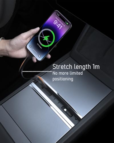 Car USB Hub for Tesla Center Console with Fast Charging Retractable Cables - for Model Y Juniper 2025-2026 & Model 3 Highland 2024-2026 Phone Charger Docking Station Accessories
