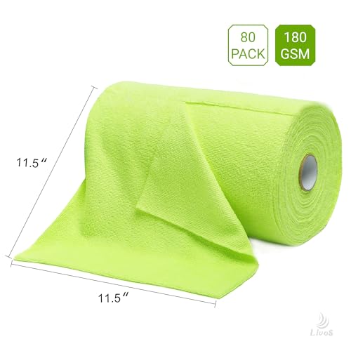 LIVOS Microfiber Cleaning Cloth Roll - 80 Pack, Reusable Paper Towels Green Tear Away, Microfiber Towels for Car, Super Absorbent Lint Free Cleaning Rags for House, Kitchen, Window-11.5"x11.5" - color: Green
