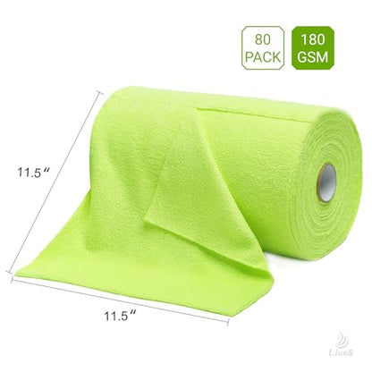 LIVOS Microfiber Cleaning Cloth Roll - 80 Pack, Reusable Paper Towels Green Tear Away, Microfiber Towels for Car, Super Absorbent Lint Free Cleaning Rags for House, Kitchen, Window-11.5"x11.5" - color: Green